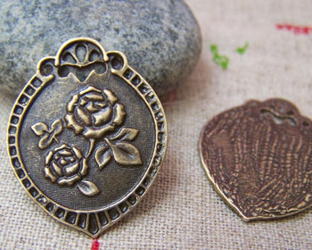Accessories - 10 Pcs Of Antique Bronze Lovely Rose Flower Charms 23x30mm A536