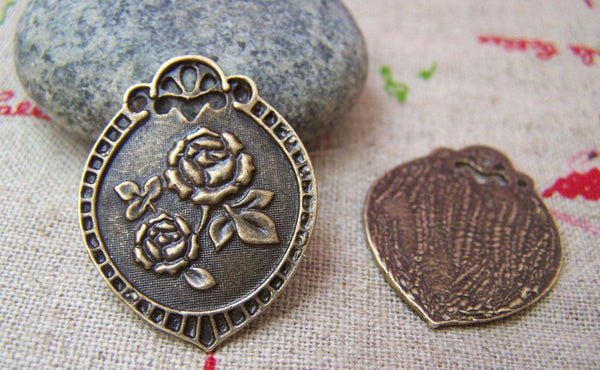 Accessories - 10 Pcs Of Antique Bronze Lovely Rose Flower Charms 23x30mm A536