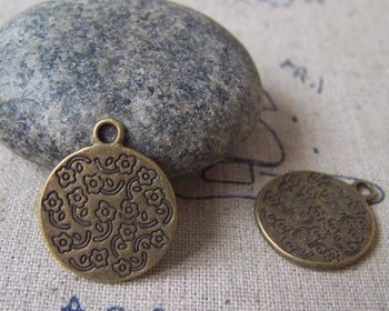 Accessories - 10 Pcs Of Antique Bronze Lovely Round Flower Pendant Charms 17x20mm A2211