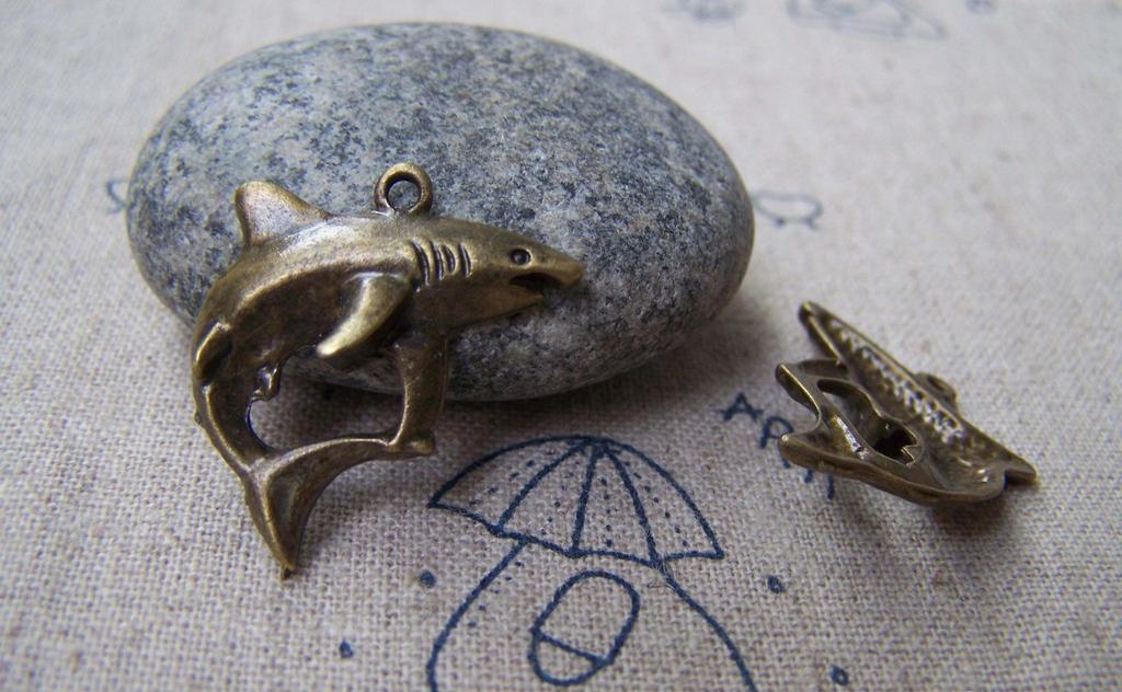 Accessories - 10 Pcs Of Antique Bronze Lovely Shark Charms 20x24mm A3353