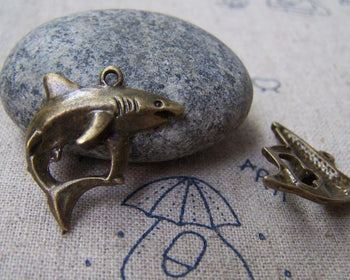 Accessories - 10 Pcs Of Antique Bronze Lovely Shark Charms 20x24mm A3353