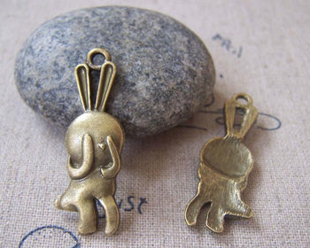 Accessories - 10 Pcs Of Antique Bronze Lovely Shy Rabbit Charms 11x35mm A3600