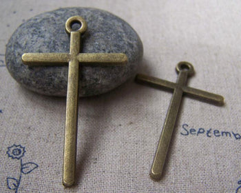 Accessories - 10 Pcs Of Antique Bronze Lovely Smooth Cross Pendant 30x48mm A3874