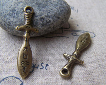 Accessories - 10 Pcs Of Antique Bronze Lovely Sword Charms 11x35mm A581