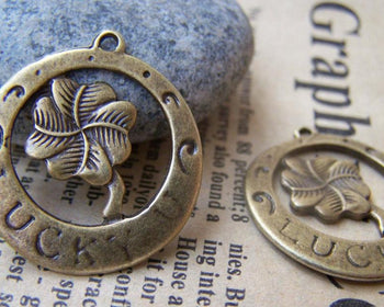 Accessories - 10 Pcs Of Antique Bronze Lucky Flower Ring Charms 25mm A1963