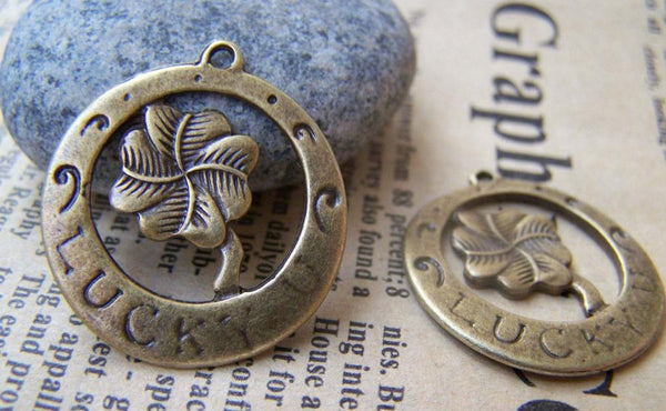 Accessories - 10 Pcs Of Antique Bronze Lucky Flower Ring Charms 25mm A1963