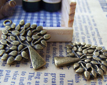Accessories - 10 Pcs Of Antique Bronze Lush Tree Charms Pendants 24x29mm A435