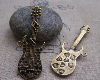 Accessories - 10 Pcs Of Antique Bronze Misic Note Heart Star Guitar Charms 20x54mm A3053