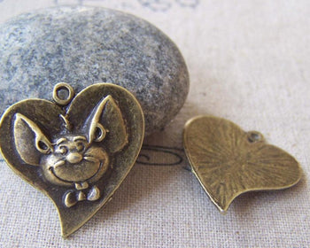Accessories - 10 Pcs Of Antique Bronze Mouse Heart Charms 24x25mm A3961