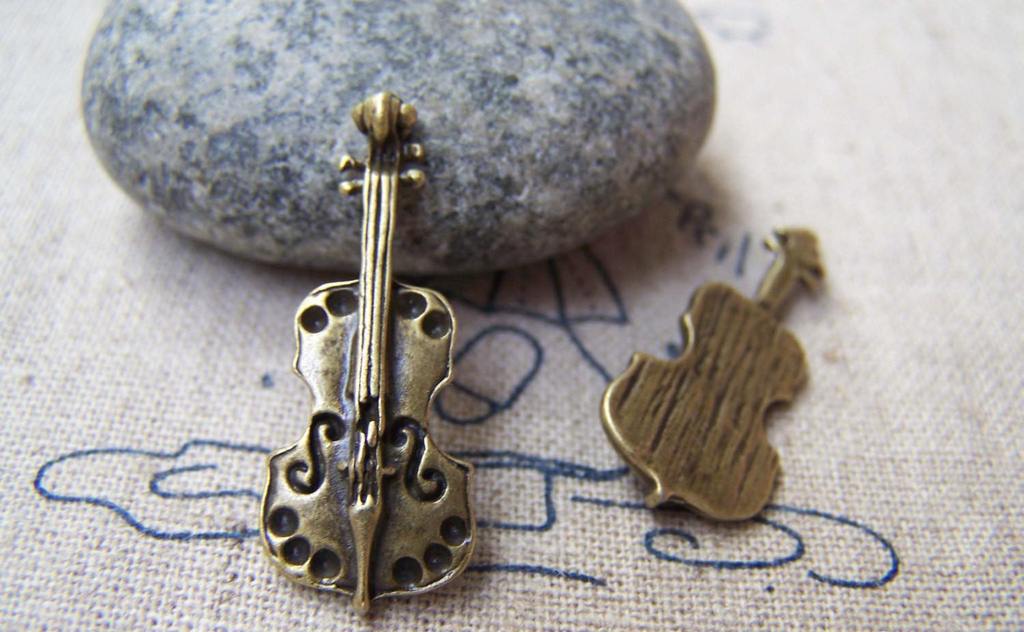 Accessories - 10 Pcs Of Antique Bronze Music Instruments Cello Violin Charms 11x28mm NO HOLE A1711