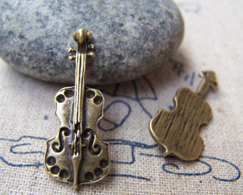 Accessories - 10 Pcs Of Antique Bronze Music Instruments Cello Violin Charms 11x28mm NO HOLE A1711