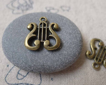 Accessories - 10 Pcs Of Antique Bronze Musice Instrument Harp Charms  15x17mm A7036