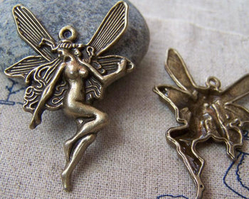 Accessories - 10 Pcs Of Antique Bronze Naked Fairy Charms Pendants 29x43mm A685