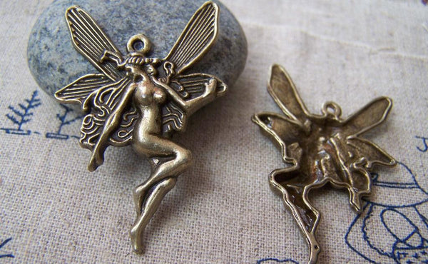 Accessories - 10 Pcs Of Antique Bronze Naked Fairy Charms Pendants 29x43mm A685