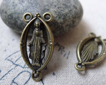 Accessories - 10 Pcs Of Antique Bronze Nun Maria Three Loops Connectors Charms 12x24mm A6497