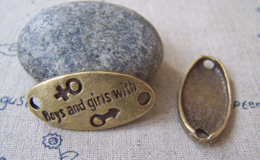 Accessories - 10 Pcs Of Antique Bronze Oval Boy And Girl Gender Connectors 16x33mm A3959