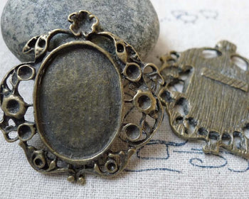 Accessories - 10 Pcs Of Antique Bronze Oval Cameo Base Pendants Match 16x22mm Cabochon A6487