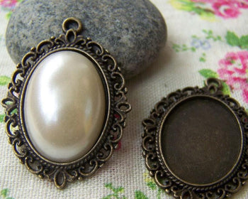 Accessories - 10 Pcs Of Antique Bronze Oval Cameo Base Settings Match 18x25mm Cabochon A3397