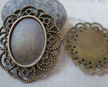 Accessories - 10 Pcs Of Antique Bronze Oval Cameo Base Settings Match 18x25mm Cabochon  A5917