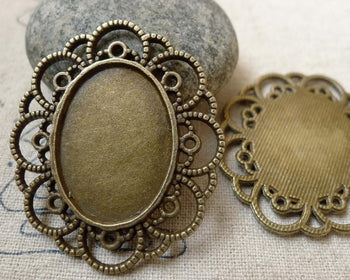 Accessories - 10 Pcs Of Antique Bronze Oval Cameo Base Settings Match 18x25mm Cabochon  A6167