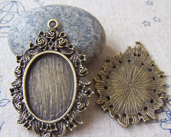 Accessories - 10 Pcs Of Antique Bronze Oval Cameo Cabochon Base Settings Match 18x25mm Cab A5598