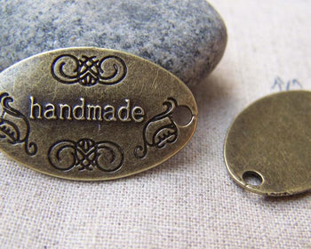 Accessories - 10 Pcs Of Antique Bronze Oval Embossed Handmade Connector Charms 19x32mm A515