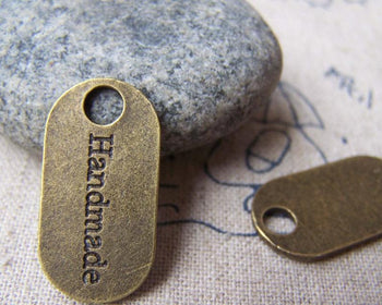Accessories - 10 Pcs Of Antique Bronze Oval Handmade Charms 12.5x24mm A485