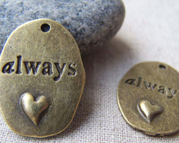 Letters & Numbers - 10 pcs Antique Bronze Always Heart Oval Charms 18x25mm A1597