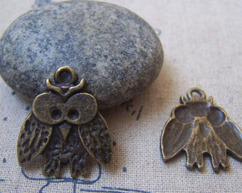 Accessories - 10 Pcs Of Antique Bronze Owl Charms 21x24mm A4804