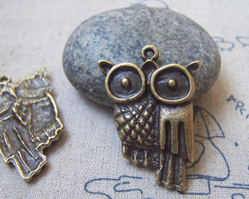 Accessories - 10 Pcs Of Antique Bronze Owl Charms 24x35mm A4812