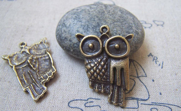 Accessories - 10 Pcs Of Antique Bronze Owl Charms 24x35mm A4812