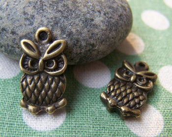 Accessories - 10 Pcs Of Antique Bronze Owl Charms Double Sided  11x20mm A138