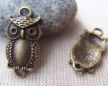 Accessories - 10 Pcs Of Antique Bronze Owl Connectors Charms Pendant 13x23mm A115