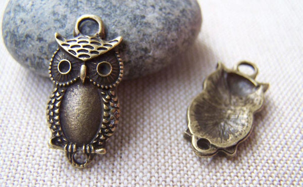 Accessories - 10 Pcs Of Antique Bronze Owl Connectors Charms Pendant 13x23mm A115