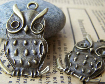 Accessories - 10 Pcs Of Antique Bronze Owl Pendants Charms 19x38mm A141