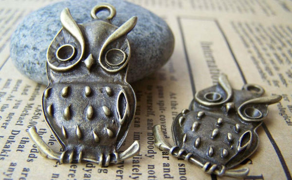 Accessories - 10 Pcs Of Antique Bronze Owl Pendants Charms 19x38mm A141