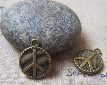 Accessories - 10 Pcs Of Antique Bronze Peace Symbol Charms 15mm A4880