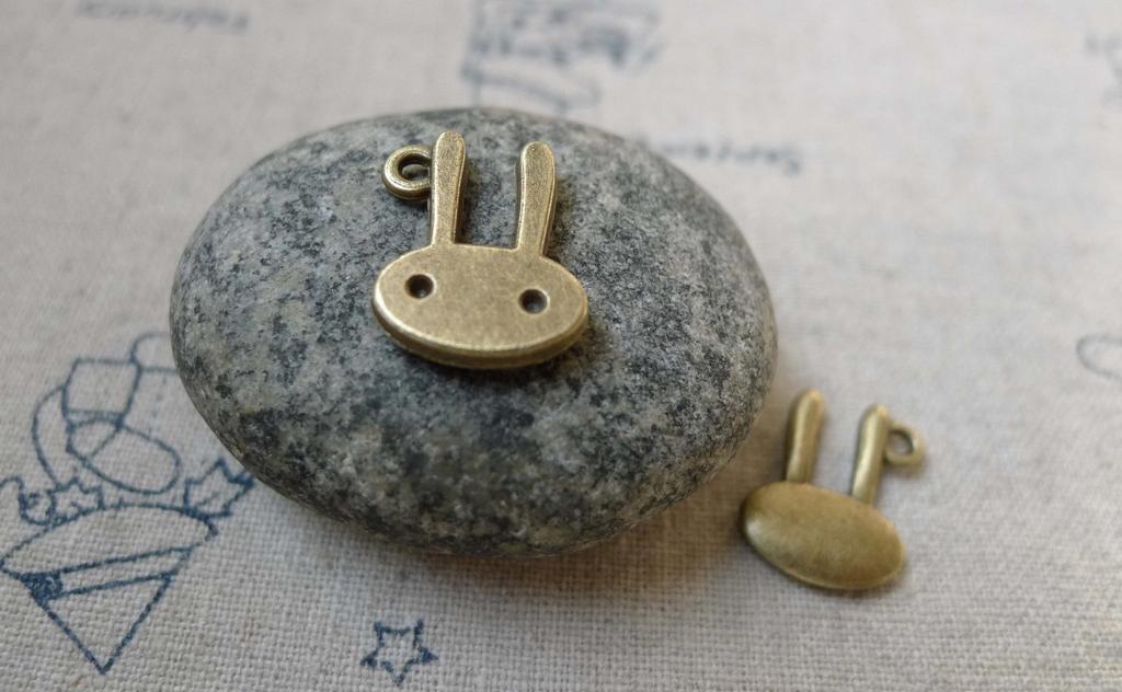 Accessories - 10 Pcs Of Antique Bronze Rabbit Head Charms 12x16mm A6078