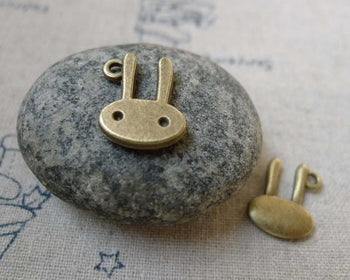 Accessories - 10 Pcs Of Antique Bronze Rabbit Head Charms 12x16mm A6078