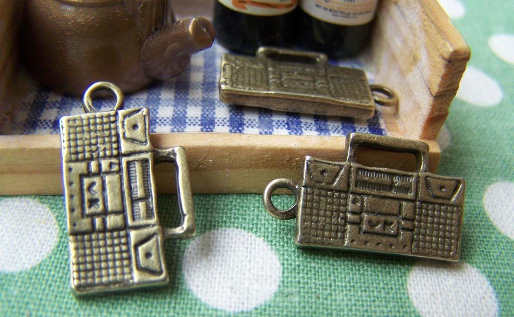 Accessories - 10 Pcs Of Antique Bronze Radio Cassette Tape Recorder Charms 13x22.5mm A1462