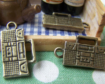 Accessories - 10 Pcs Of Antique Bronze Radio Cassette Tape Recorder Charms 13x22.5mm A1462