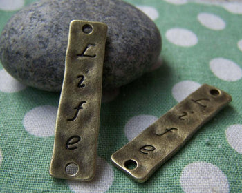 Accessories - 10 Pcs Of Antique Bronze Rectangular Bar Connector Charms Double Sided 10x36mm A394