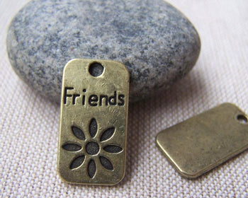 Accessories - 10 Pcs Of Antique Bronze Rectangular Friends Flower Charms 12x23mm A523