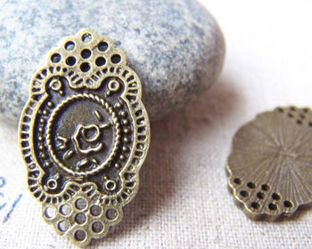 Accessories - 10 Pcs Of Antique Bronze Rhombus Flower Connector Charms 16x26mm A1987