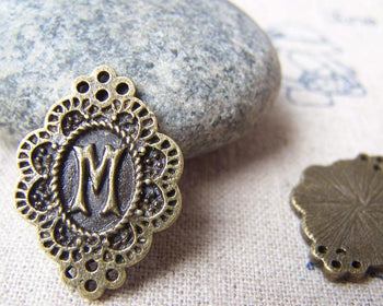 Accessories - 10 Pcs Of Antique Bronze Rhombus Letter M Connectors Charms 17x23mm A1994