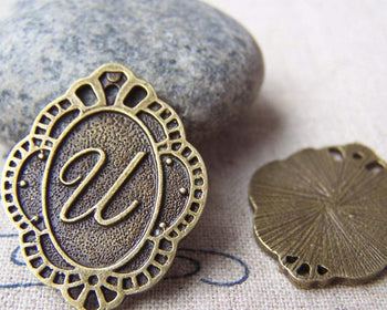Accessories - 10 Pcs Of Antique Bronze Rhombus Letter U Connectors Charms 23x30mm A1989