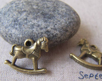 Accessories - 10 Pcs Of Antique Bronze Rocking Horse Charms 16x19mm A4280