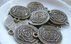 Accessories - 10 Pcs Of Antique Bronze Rose Flower Round Charms Pendants 23mm A453