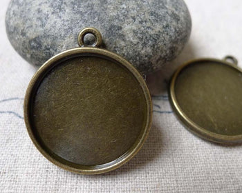 Accessories - 10 Pcs Of Antique Bronze Round  Base Settings Pendant Double Sided Match 20mm Cabochon A6870