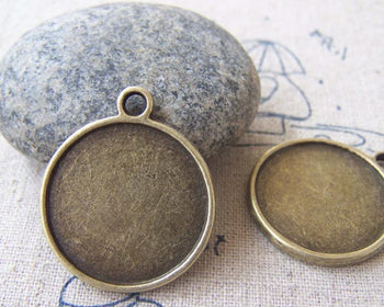 Accessories - 10 Pcs Of Antique Bronze Round  Base Settings Pendant Double Sided Match 21mm Cabochon A2434